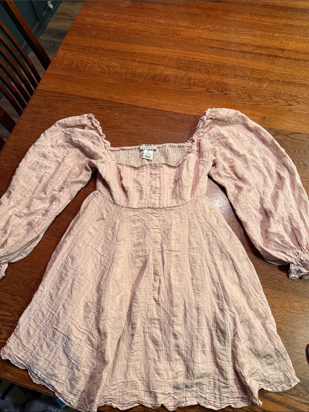 Blush Pink Puff-Sleeve Mini Dress with Smocked Bodice